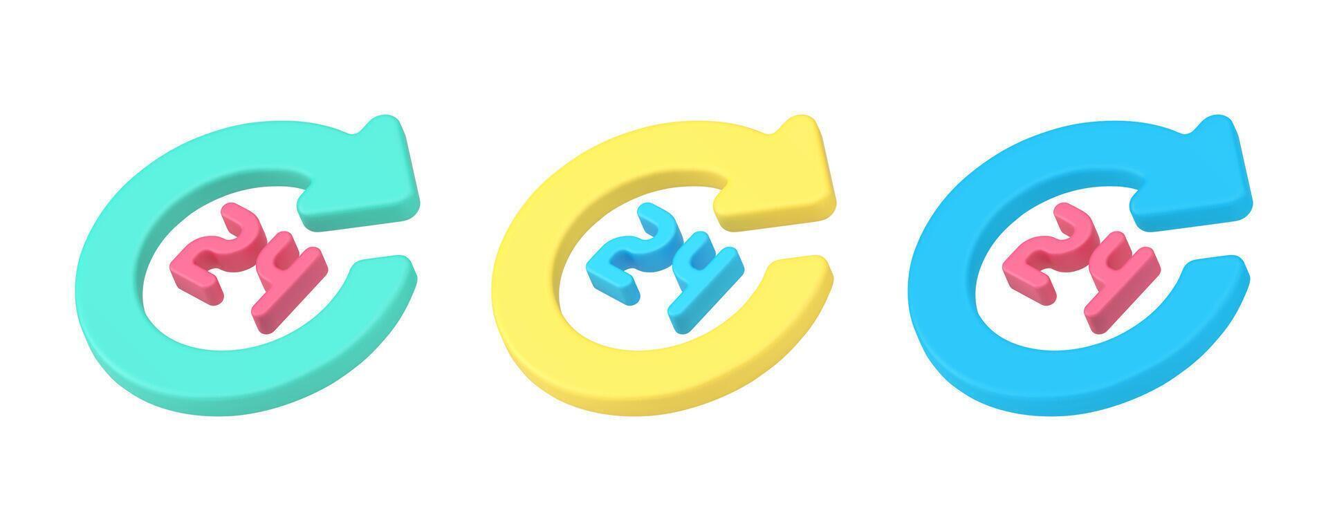 Always available 24 hours service support store shop 3d icon set