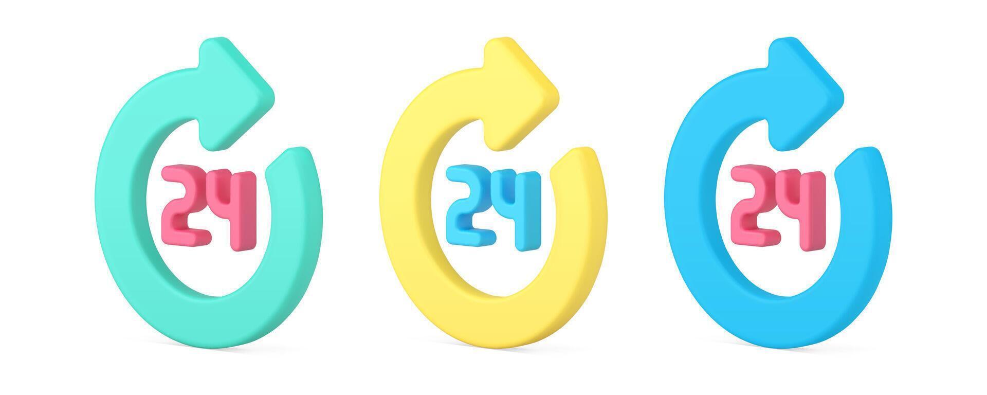 24 hours information circle arrow pointer call center delivery customer support 3d icon set vector