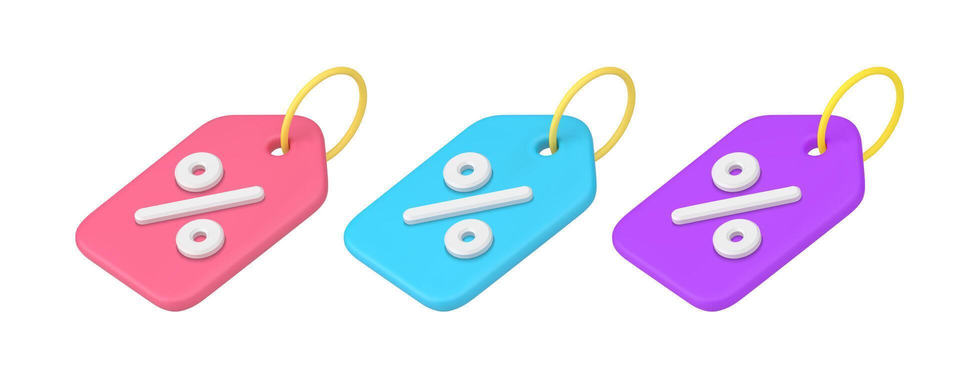 Sale discount percentage sticker shopping tag for hanging 3d icon realistic illustration vector