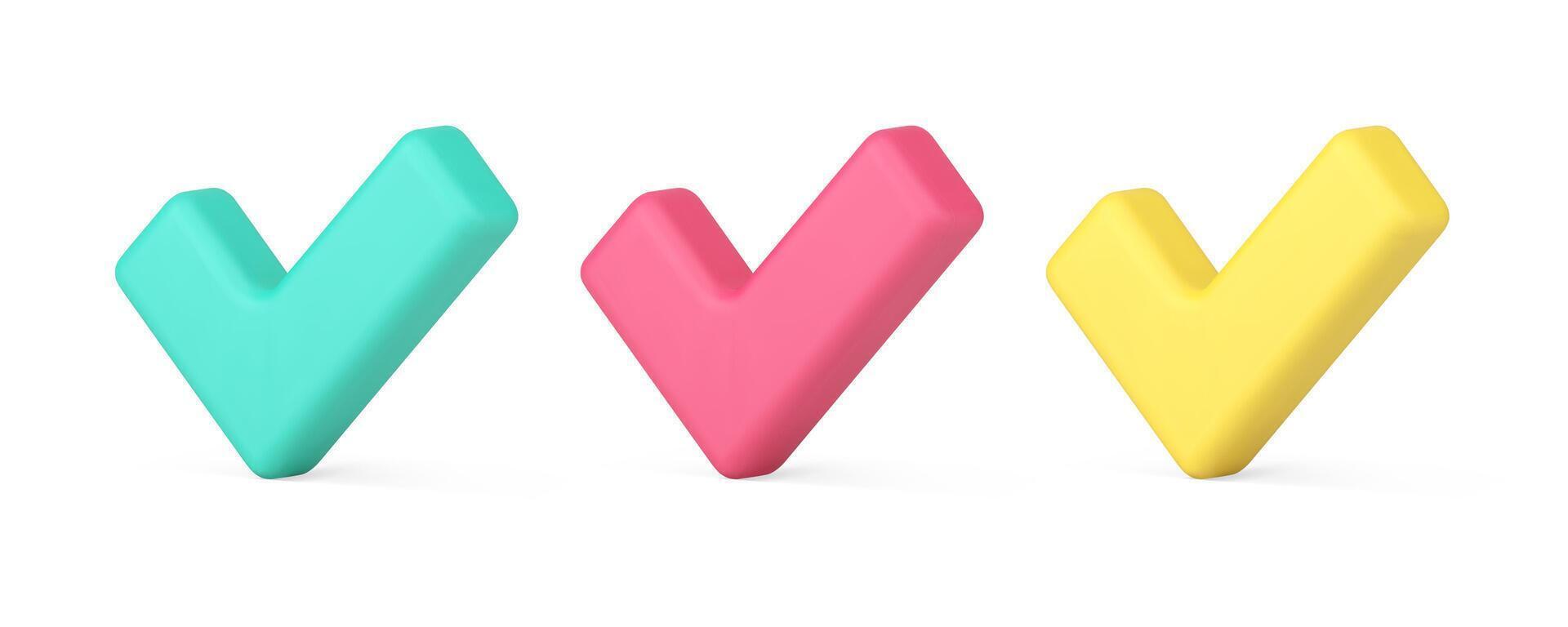 Check mark positive vote choice done correct acceptance symbol 3d icon set realistic vector