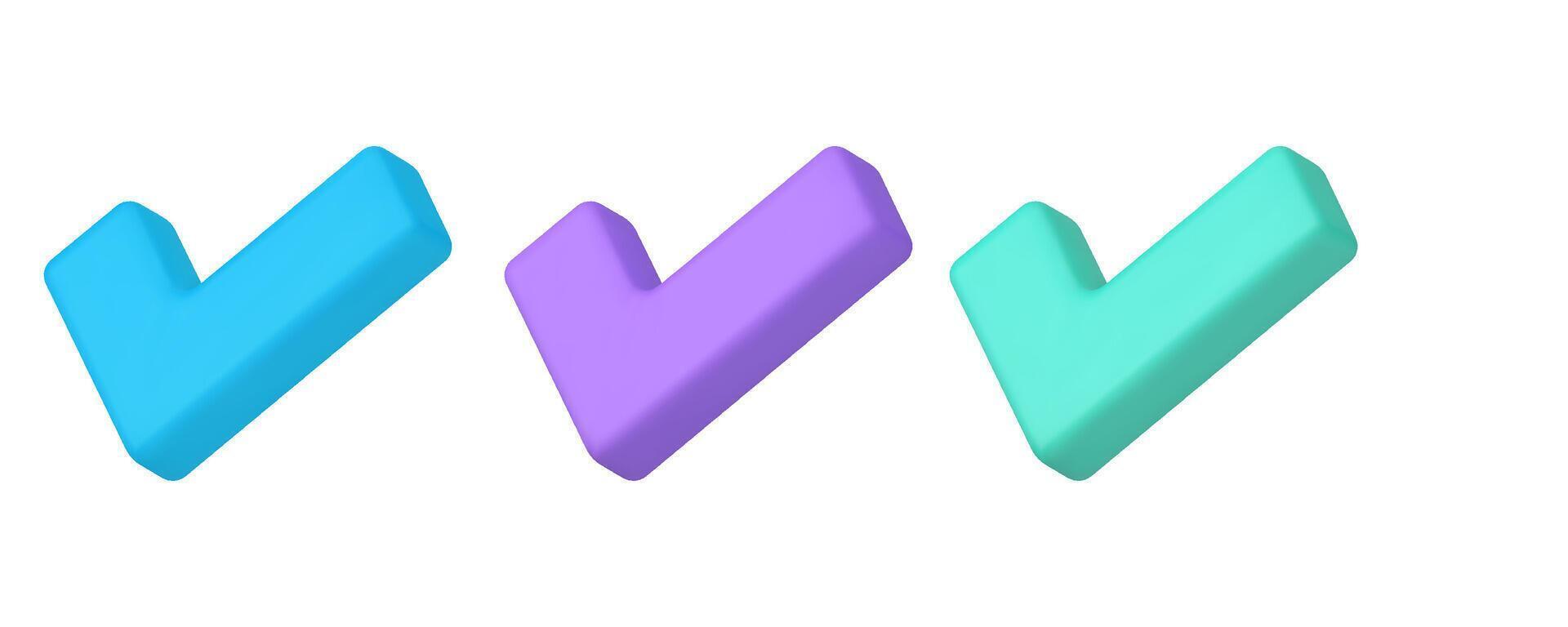 Check mark done confirmation accept agreement success right vote solution 3d icon set vector