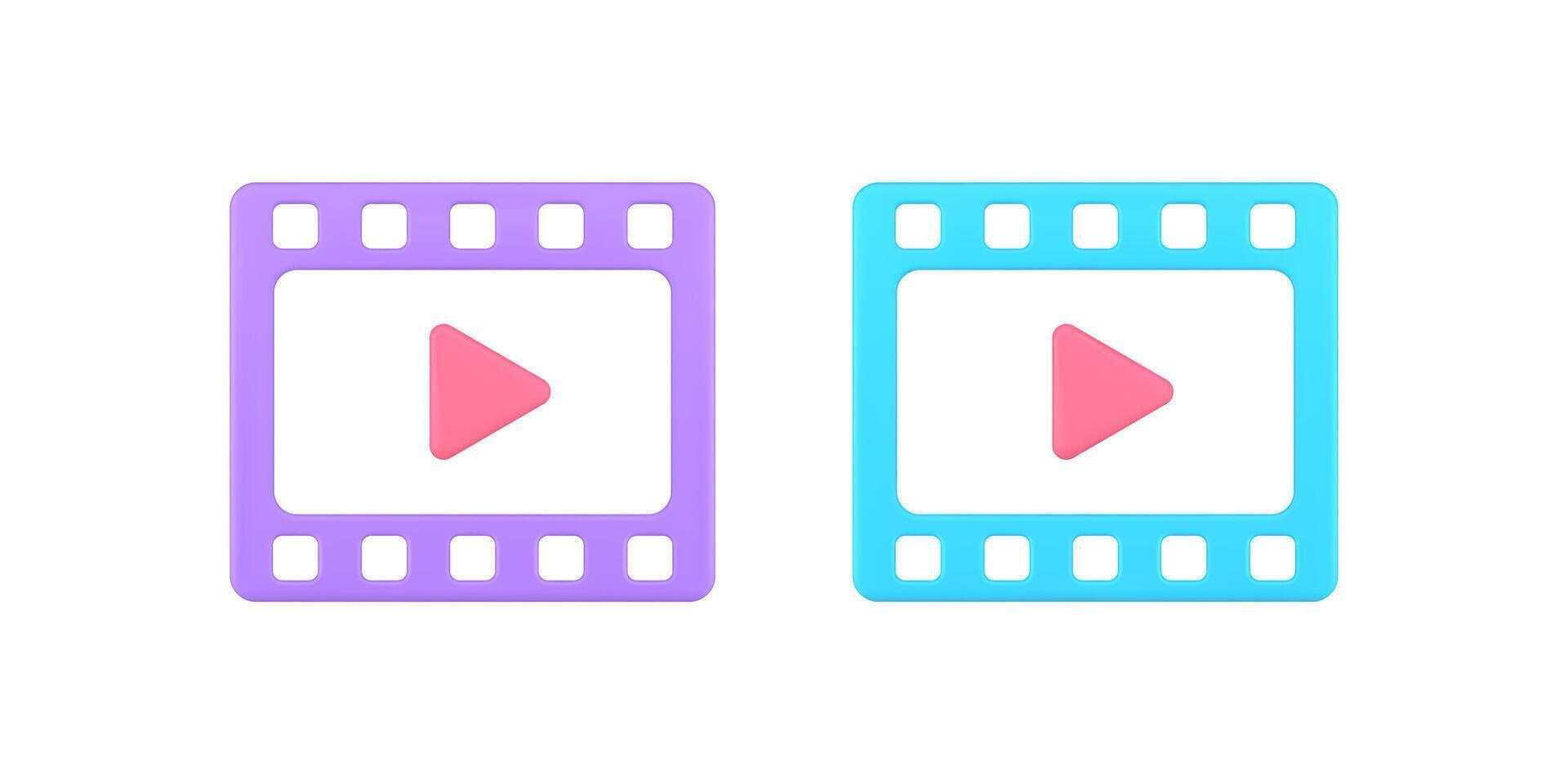 play button film strip multimedia content broadcasting 3d icon set realistic vector