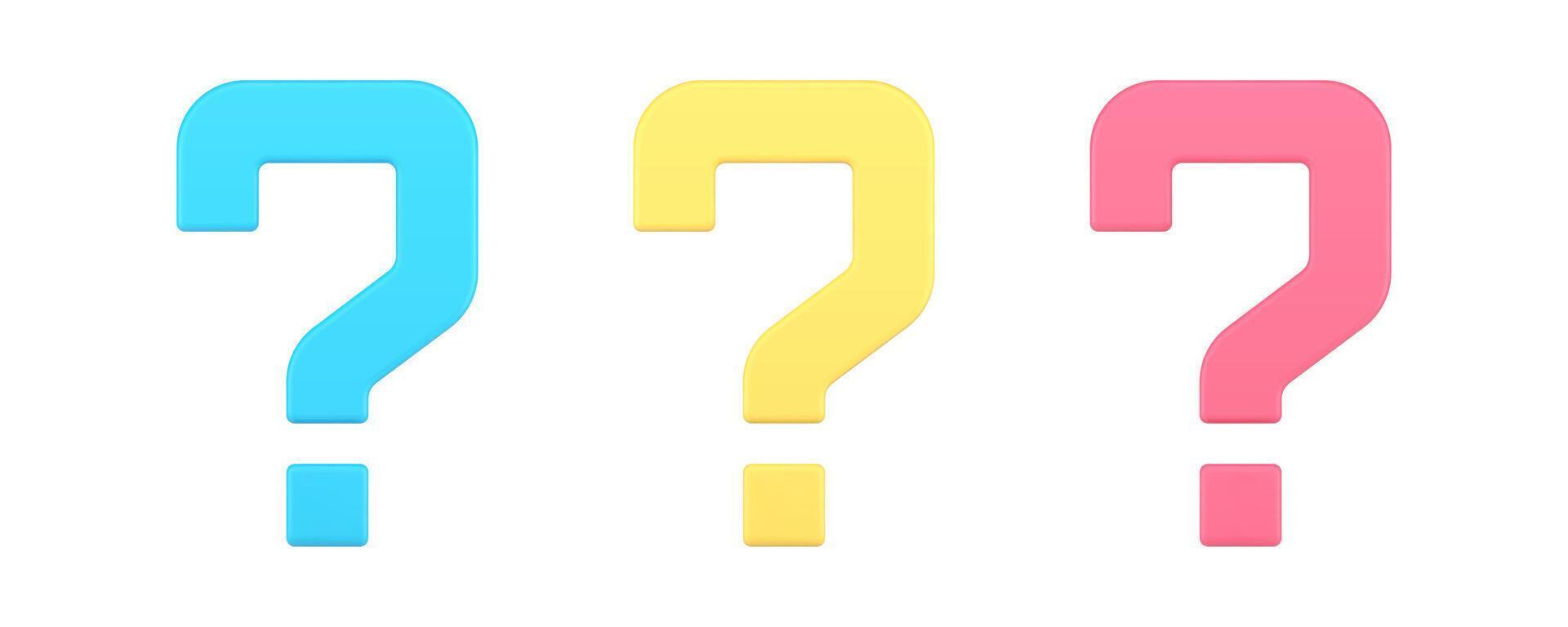 Question mark FAQ advise confusion idea help message information 3d icon set realistic vector