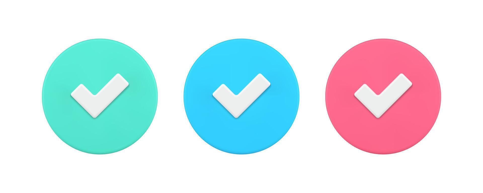 Check mark circle button done accept correct achievement 3d icon set realistic illustration vector