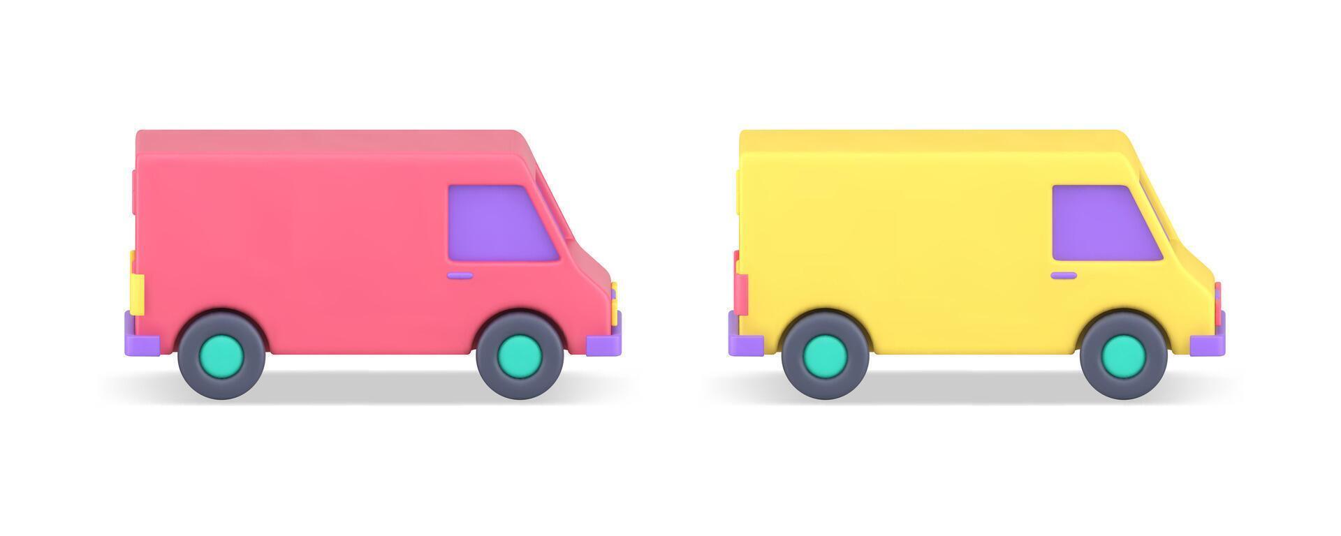 Van lorry cargo automobile distribution delivery service express transportation 3d icon set vector