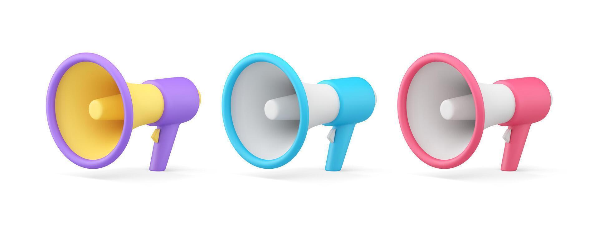 Megaphone loudspeaker marketing public announcement sale discount 3d icon set realistic vector