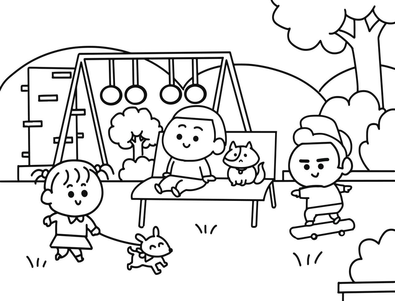 The Children relaxing in park vector