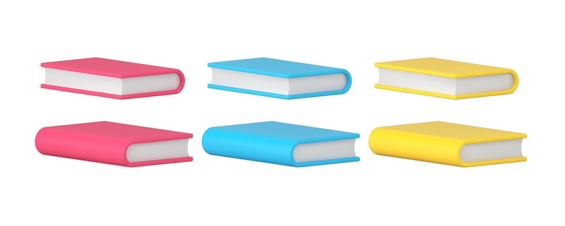 Book literature paper diary education library bookstore front back side view 3d icon vector