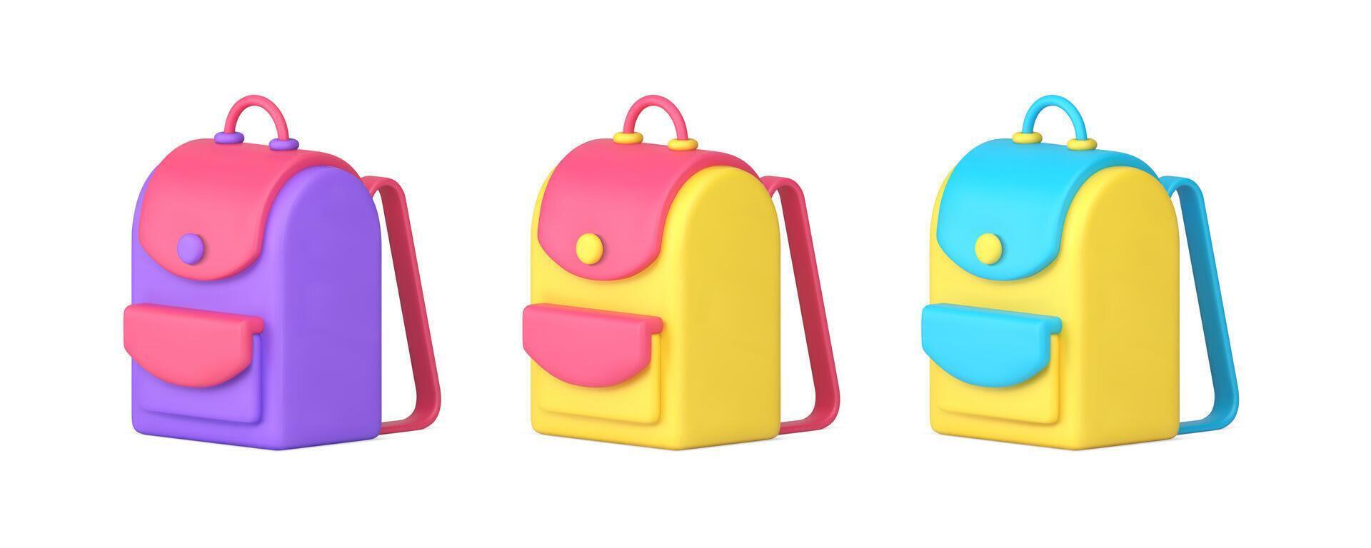 School bag backpack baggage luggage with pockets and handles isometric 3d icon realistic vector