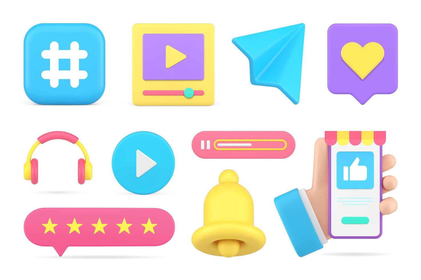 Internet communication digital smartphone app cyberspace content notification set 3d icon vector
