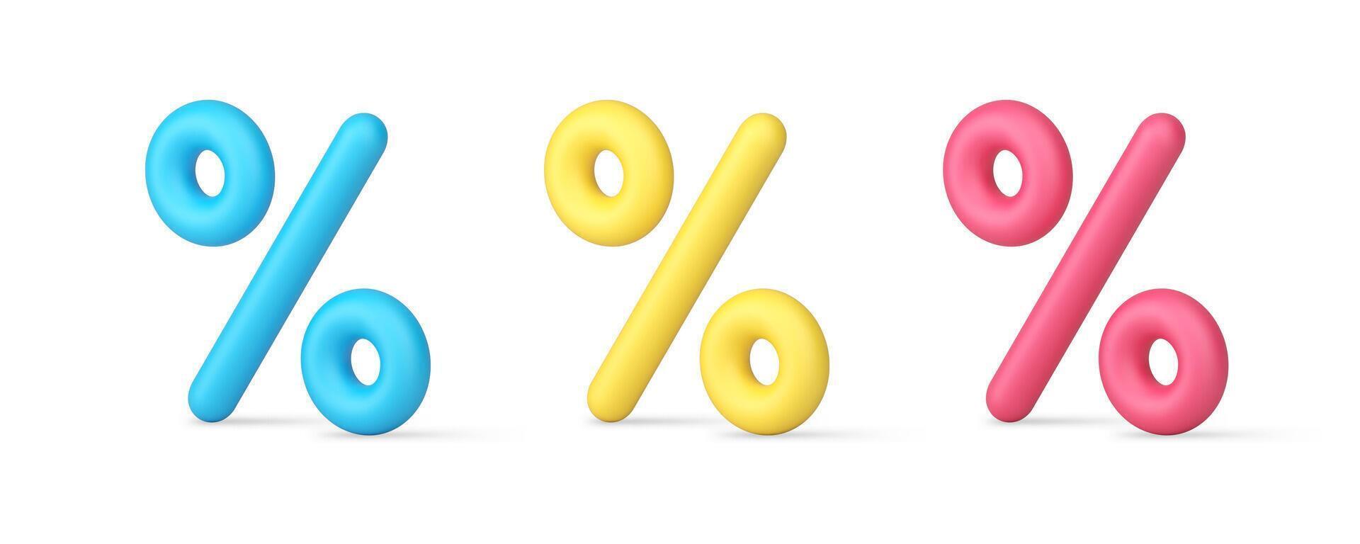 Percent math symbol sale discount financial shopping special offer 3d icon set realistic vector