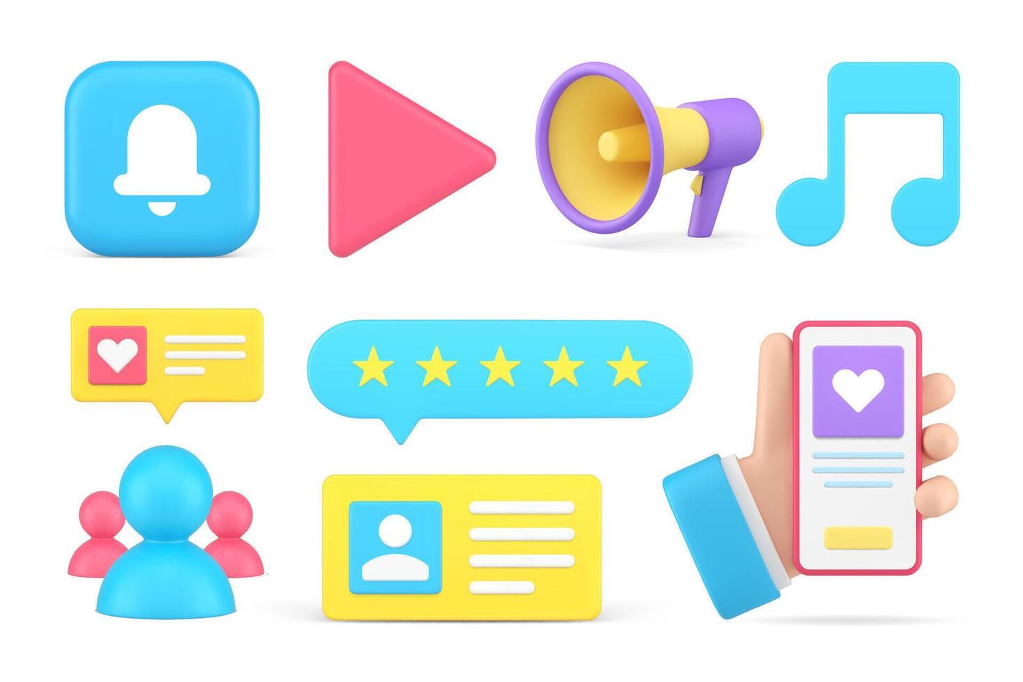 Social media digital marketing cyberspace communication technology set 3d icon realistic vector