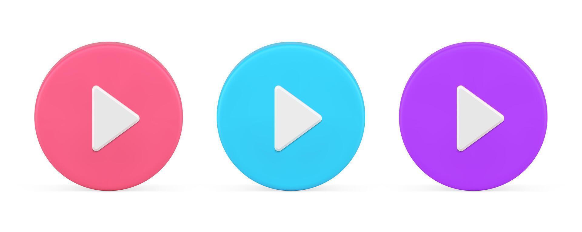 Triangle arrow play button circle badge audio multimedia content player 3d icon set vector