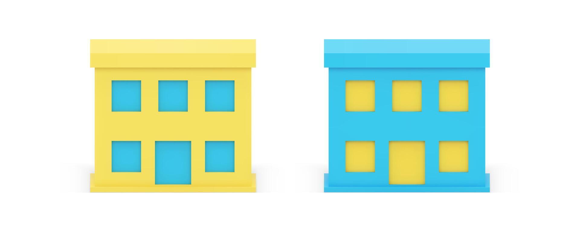Two story city building facade with door and window administrative real estate 3d icon set vector