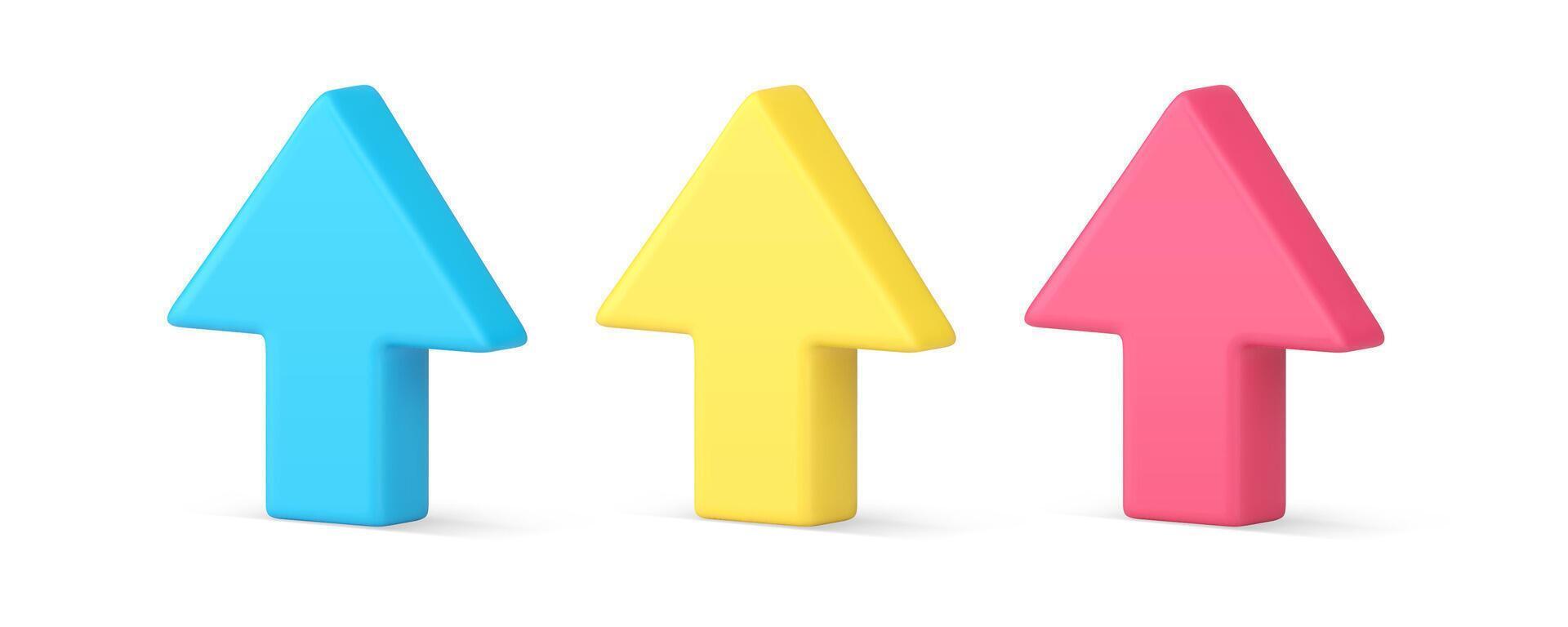 Arrow up upward direction glossy perspective pointer isometric 3d icon set realistic vector