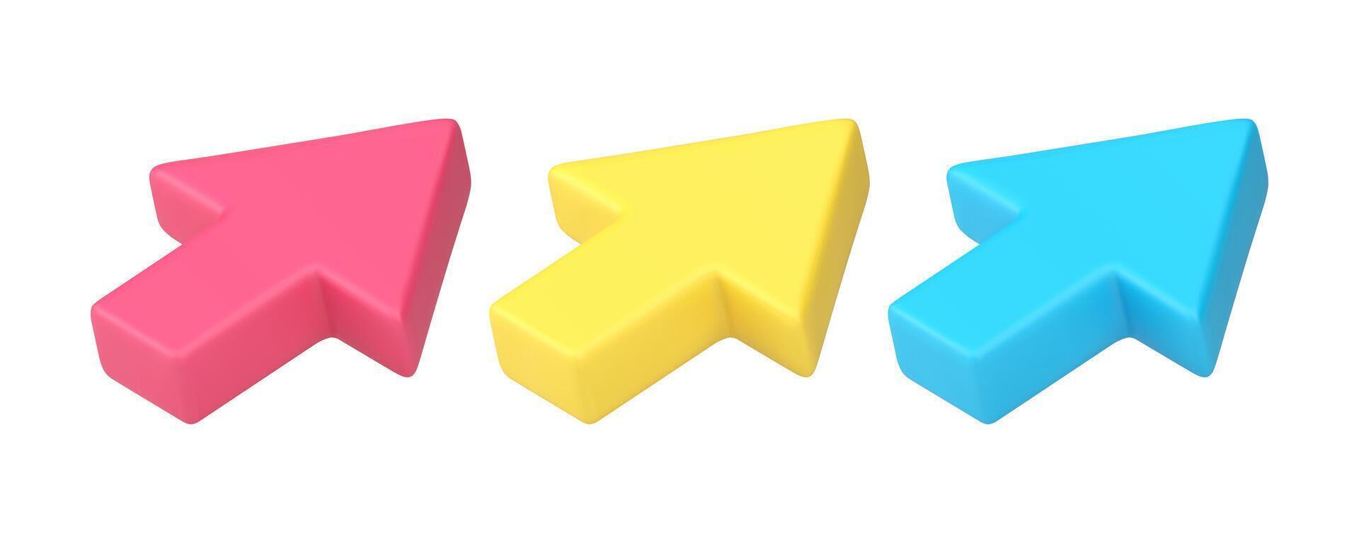 Up right arrow direction cursor interface pointer next button web element 3d icon set vector