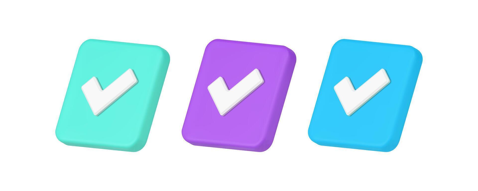 Done check mark positive vote button accept solution success communication 3d icon set vector