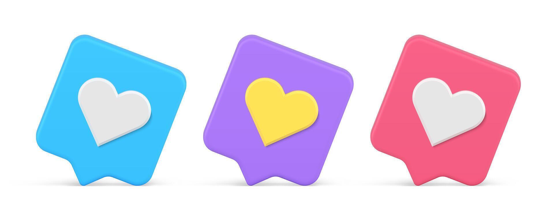 Like follow chart cyberspace notification heart quick tips isometric 3d icon set realistic vector