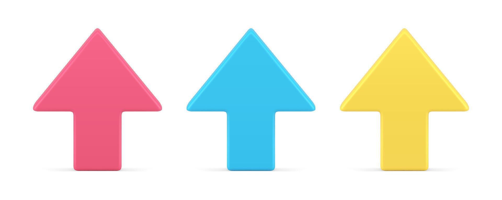 Arrow up cursor interface click web pointer upward direction geometric symbol 3d icon set vector