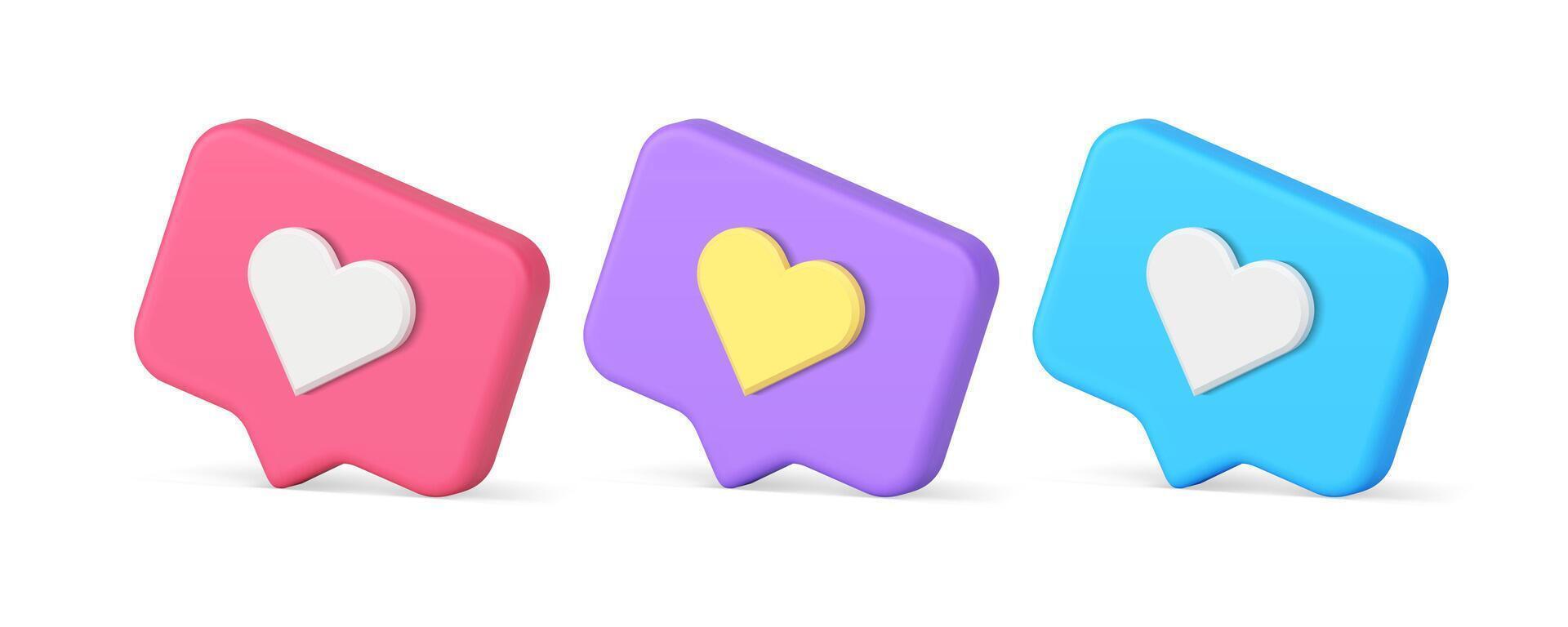 Like virtual heart quick tips internet communication badge 3d icon set realistic illustration vector