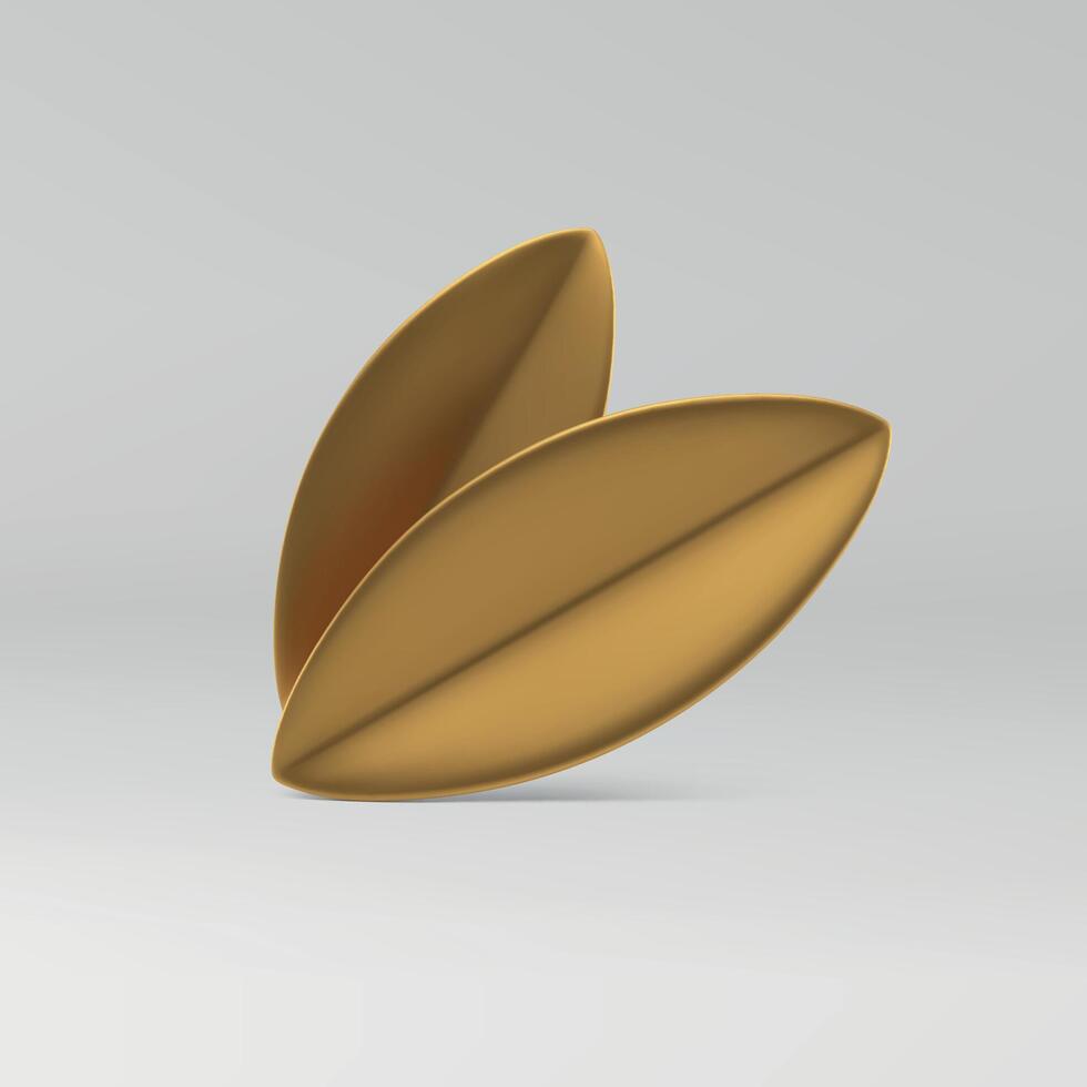 Golden leaves floristic botanical tree plant metallic decor element 3d realistic vector