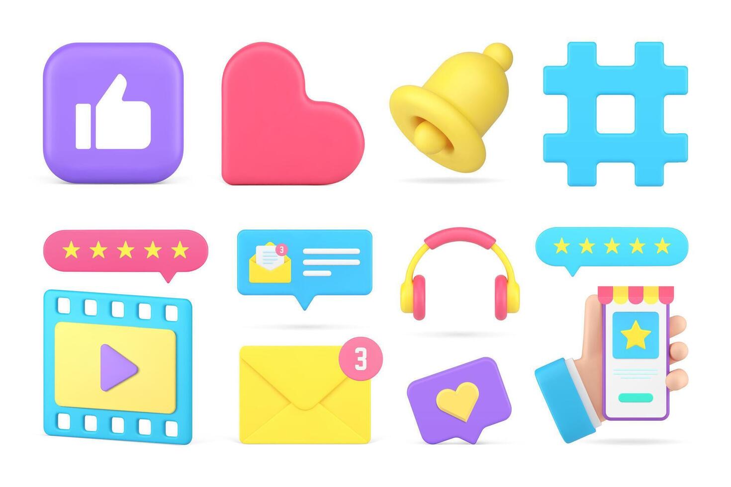 Online chatting social media network alert cyberspace entertainment content set 3d icon vector