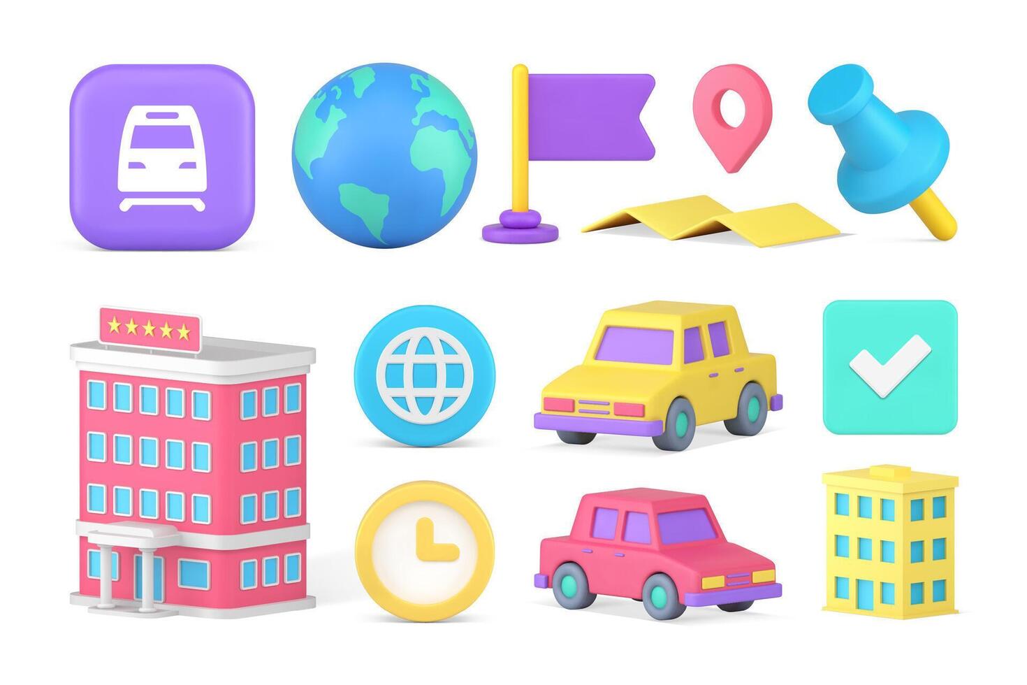 Travel transportation vehicle tour tourism destination global discovery set 3d icon realistic vector