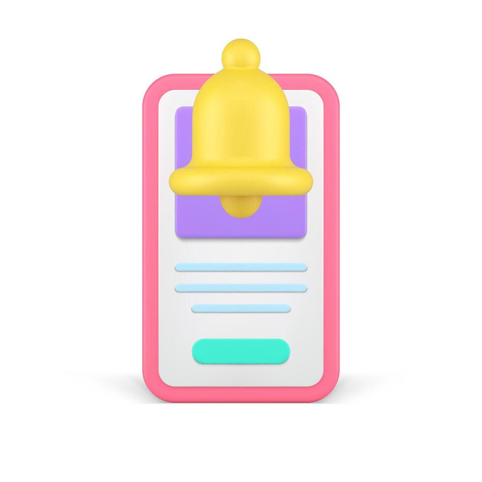Mobile phone screen call ring bell incoming smartphone signal notification 3d icon realistic vector