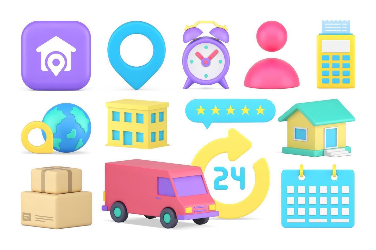 Delivery cargo global shipment online shopping payment invoice set 3d icon realistic vector