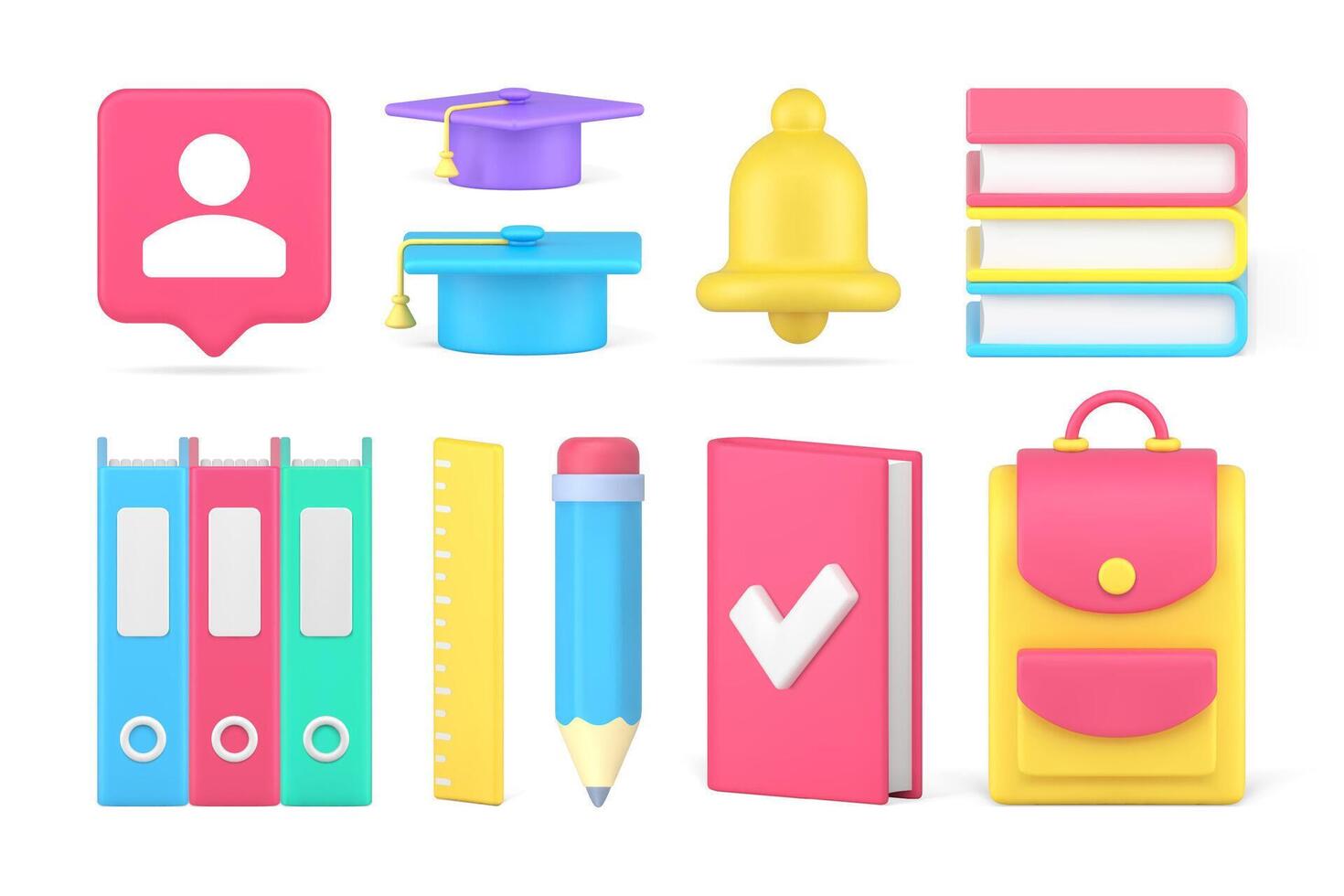 Time to learning education graduation school college university knowledge set 3d icon vector