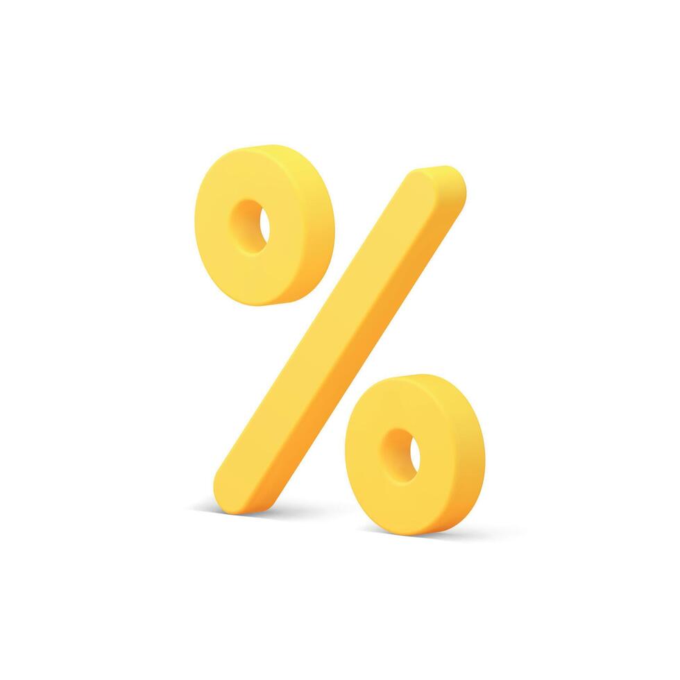 Percent yellow 3d icon promo badge shopping sale discount retail marketing deal realistic vector