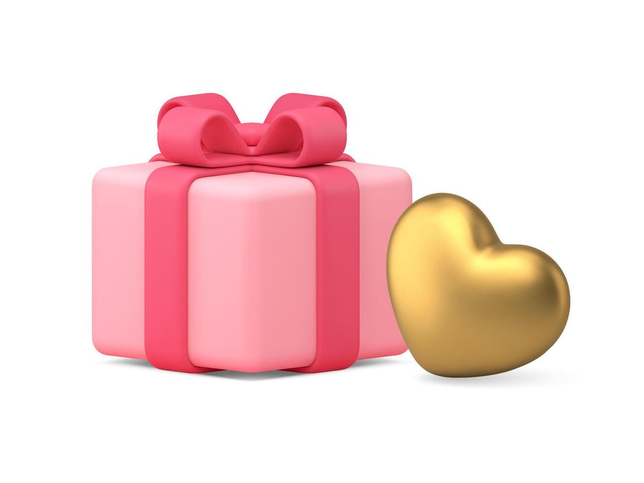 Present pink package with golden heart Valentines congratulations 3d icon realistic vector