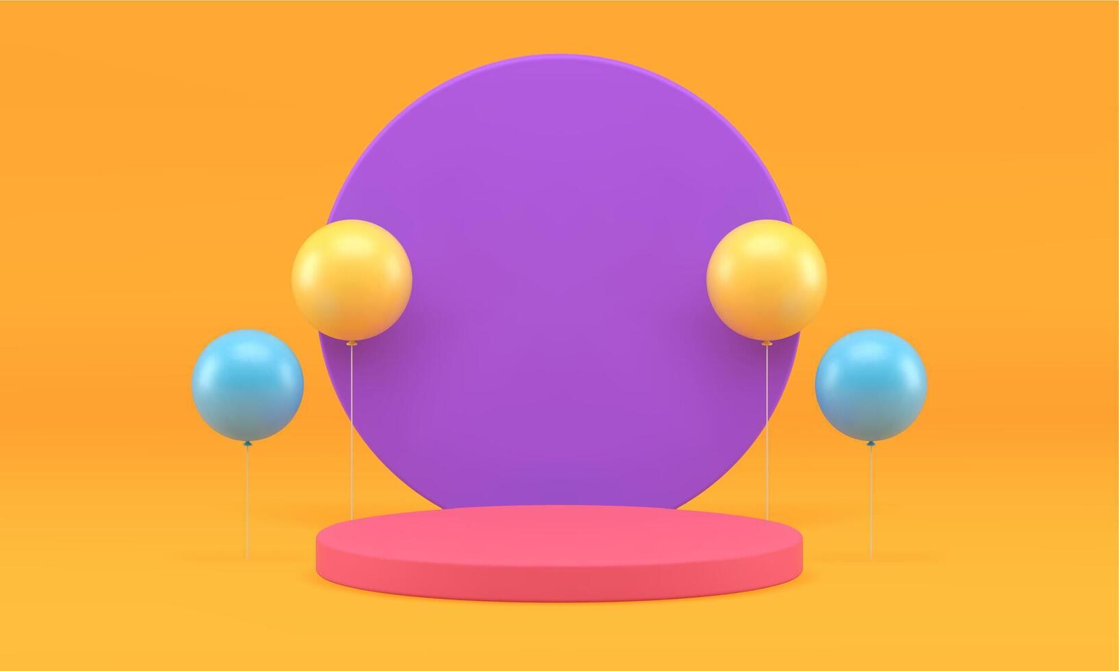 Festive party podium air balloon bright showcase for product presentation 3d realistic vector