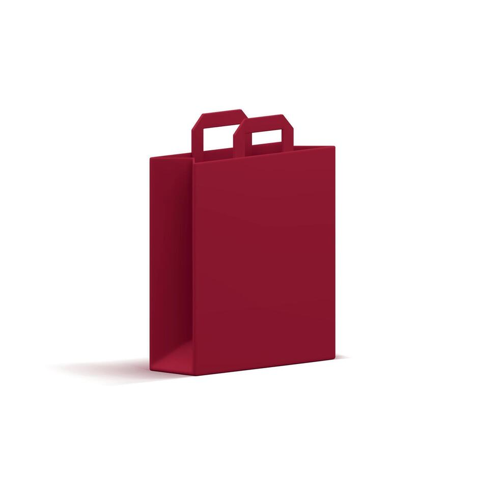 Shopping bag red fashion paper package with handles isometric 3d icon realistic illustration vector