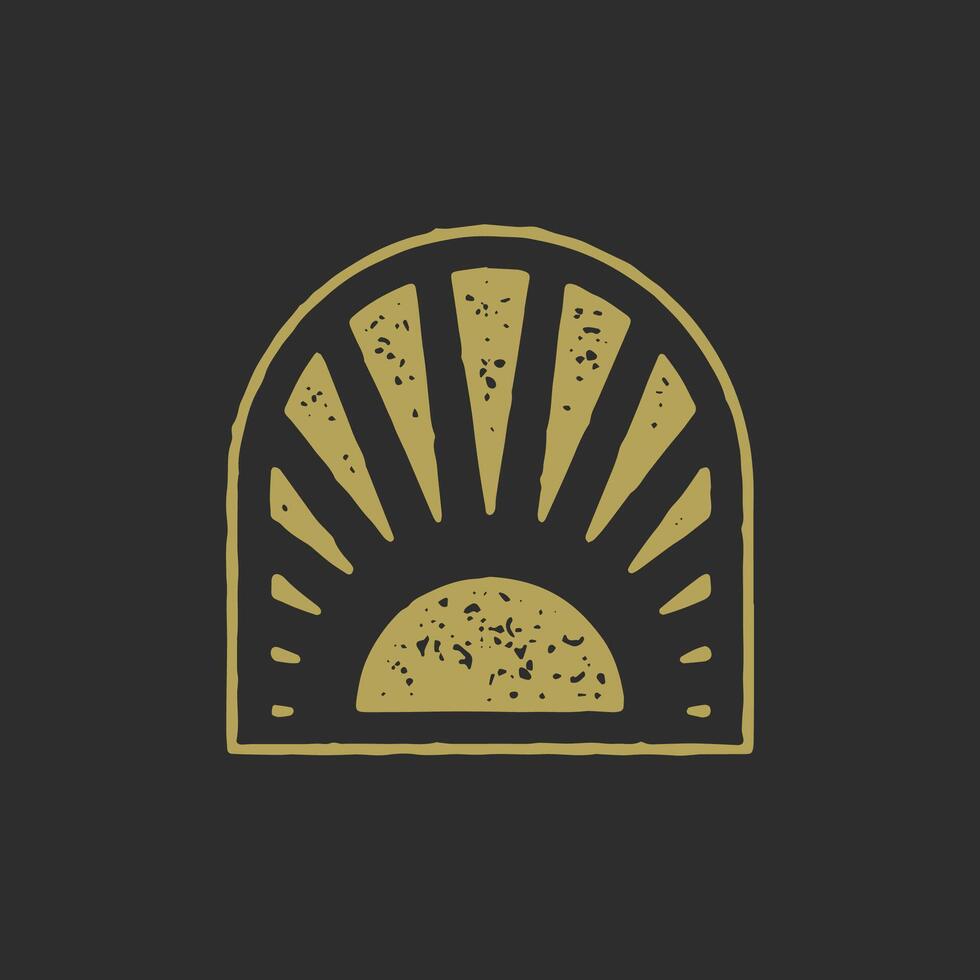 Antique spiritual abstract symbol sun with rays at frame grunge texture effect illustration vector