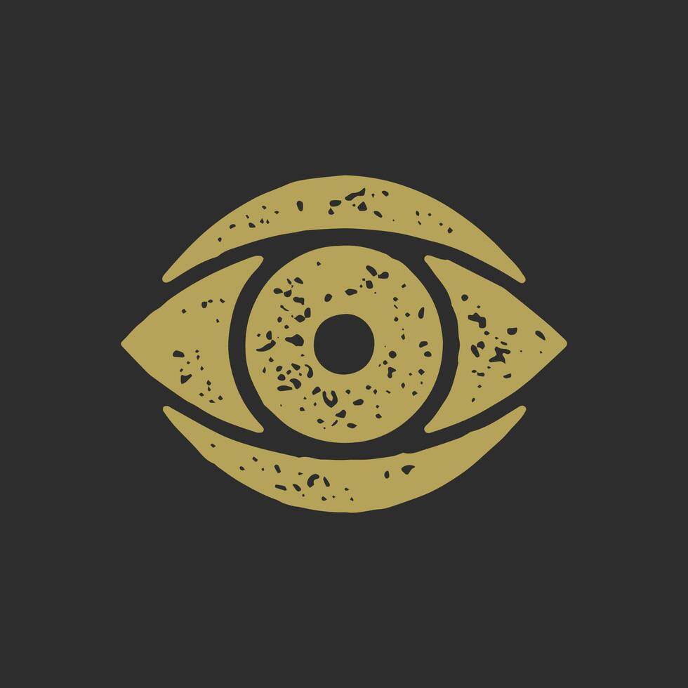 Golden hand drawn abstract eye with eyeball esoteric mythology symbol grunge texture vector