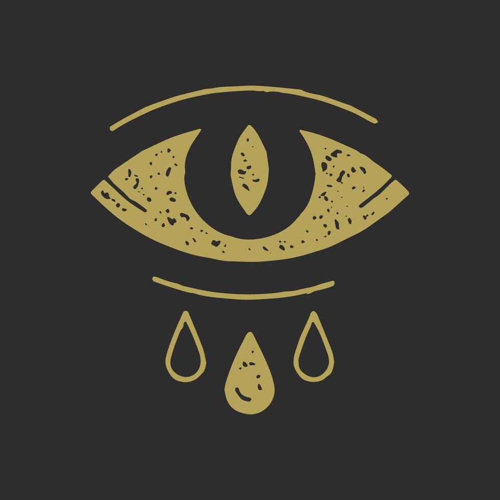 Mystic esoteric crying eye with drops tears golden antique grunge texture illustration vector