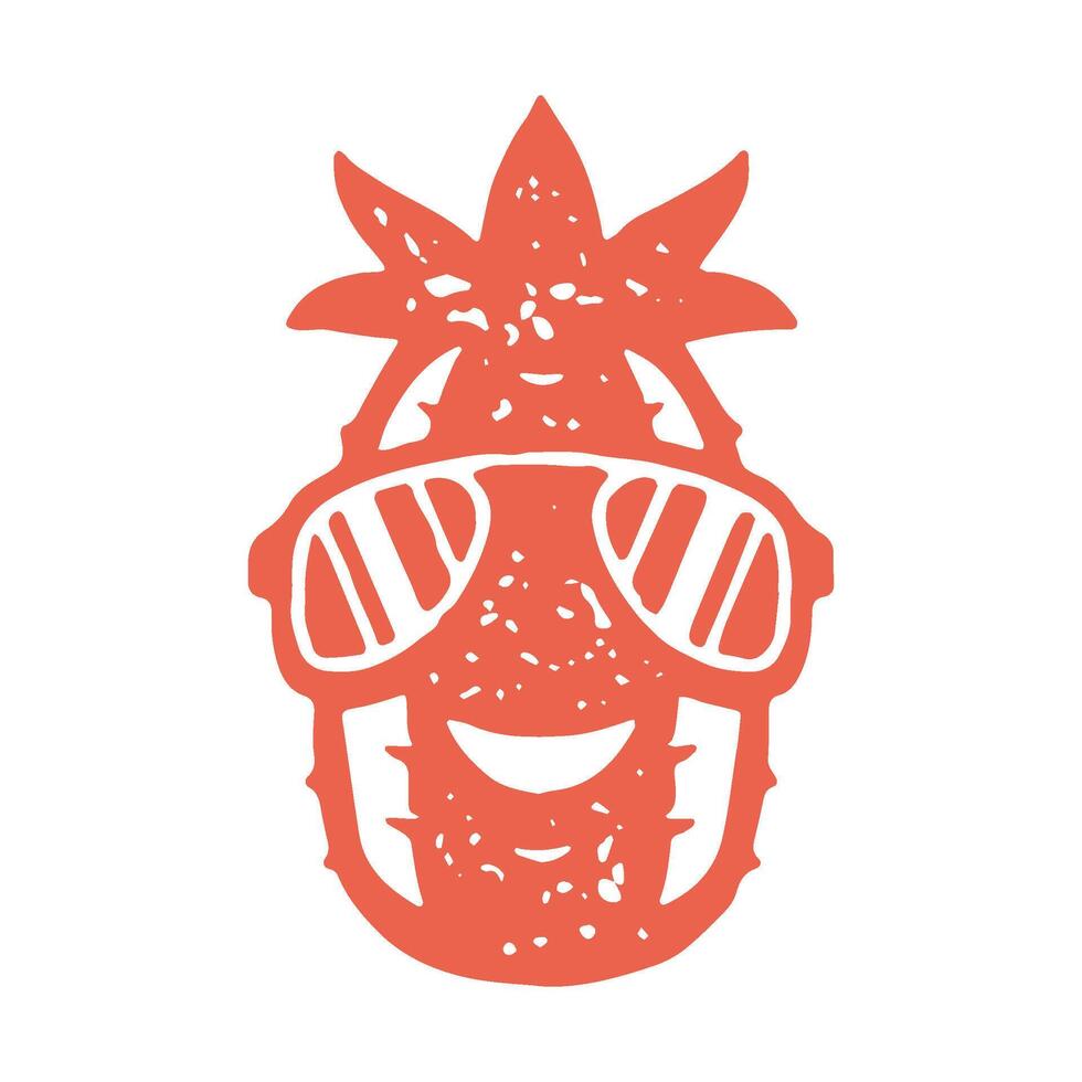 Minimalist simple logo red pineapple sunglasses smiling with positive emotion design grunge texture vector