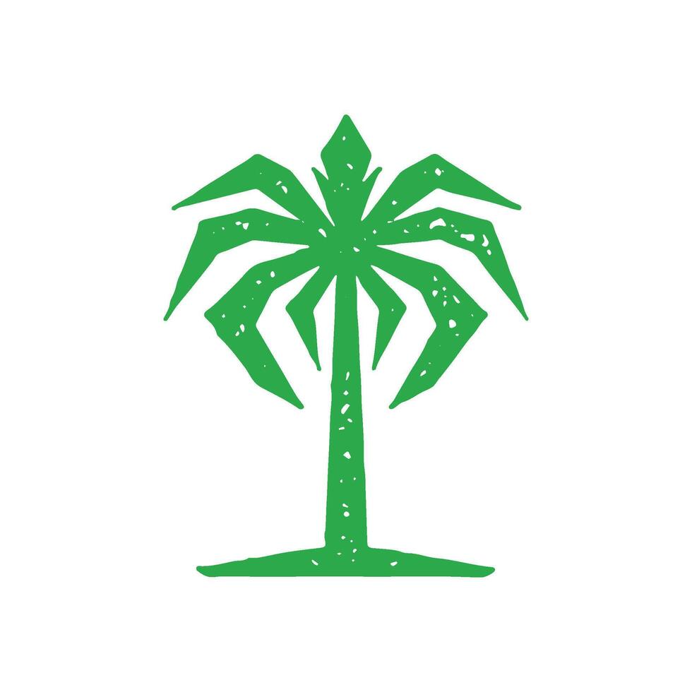 Hand drawn angled minimalist palm tree with leaves and trunk grunge texture illustration vector