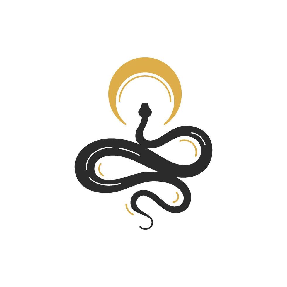 Mystic snake with moon crescent silhouette illustration vector