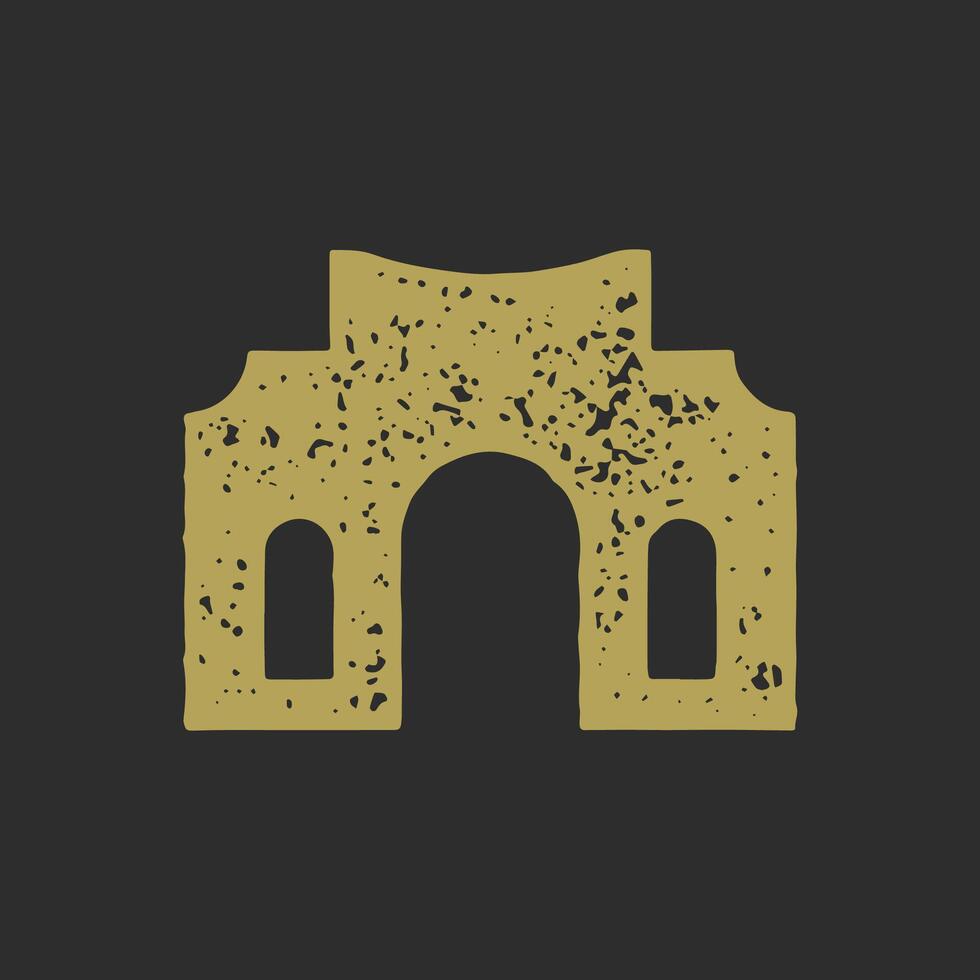 Ancient medieval civilization traditional building with entrance and windows grunge texture vector
