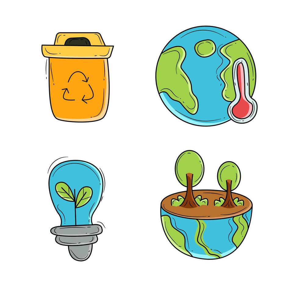 Set of World Environment Day style Doodle colorful vector