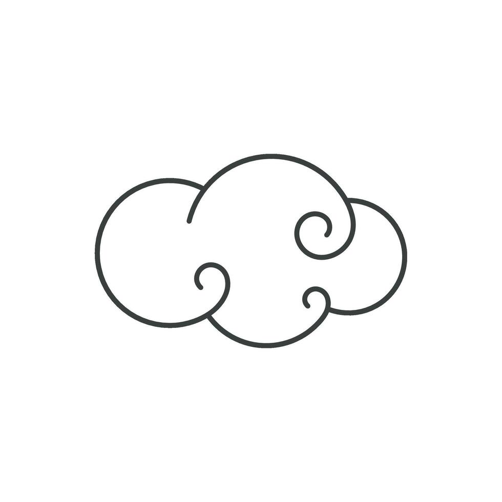 Minimalist contoured black silhouette fluffy cloud pop art groovy style design cartoon vector