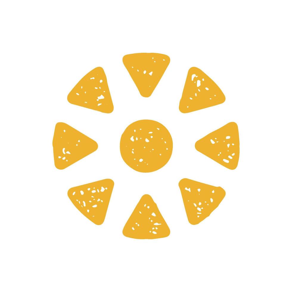 Abstract minimalist yellow sun with circle triangle arrows beams hand drawn design grunge texture vector