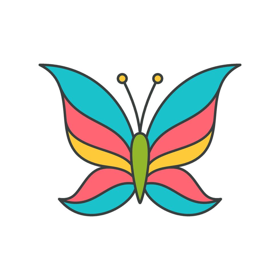 Vintage rainbow butterfly winged insect with antennae pop art style decorative design cartoon vector