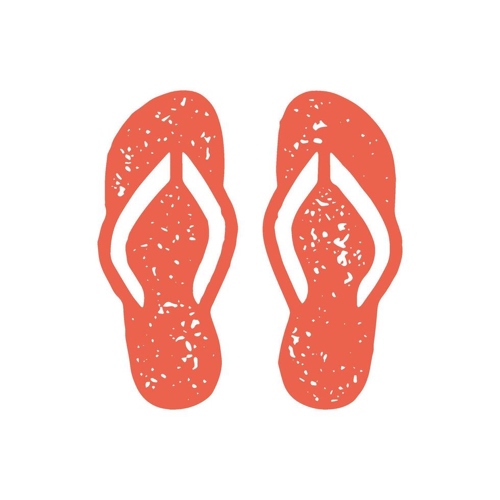 Top view hand drawn minimalist slippers summer resort travel vacation symbol red grunge texture vector