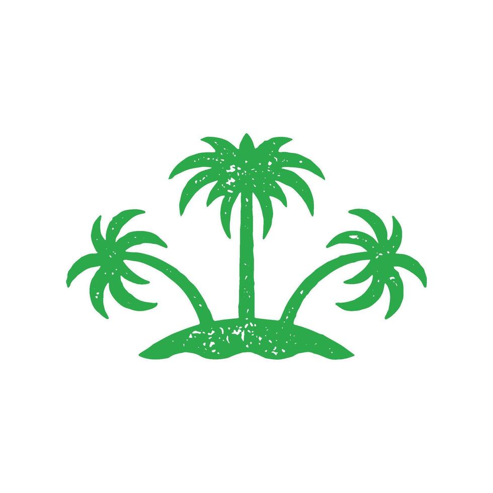 Wild empty tropical island with curved palm sea beach landscape decorative design grunge texture vector