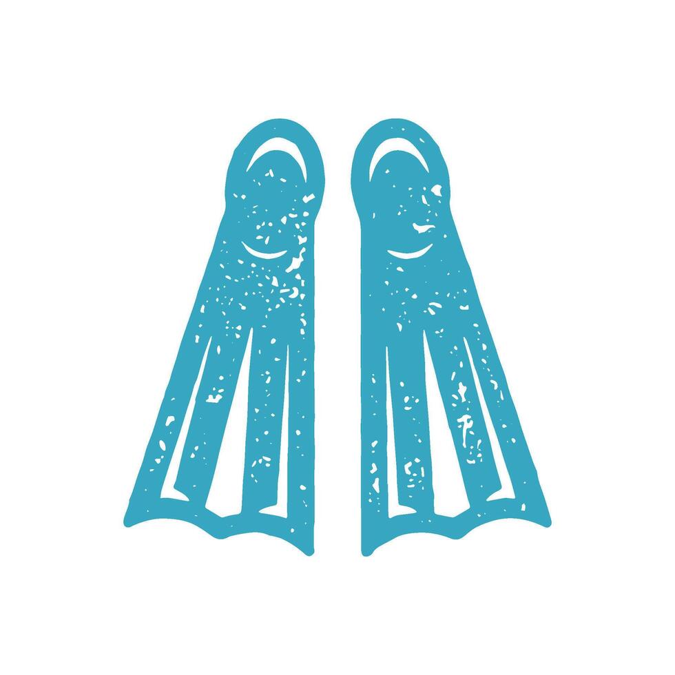 Blue monochrome simple flippers for diving and comfortable underwater floating grunge texture vector