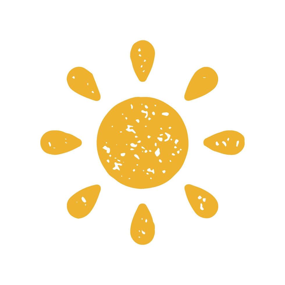Summertime solar shining yellow sun with drop shape rays minimalist grunge texture decorative design vector