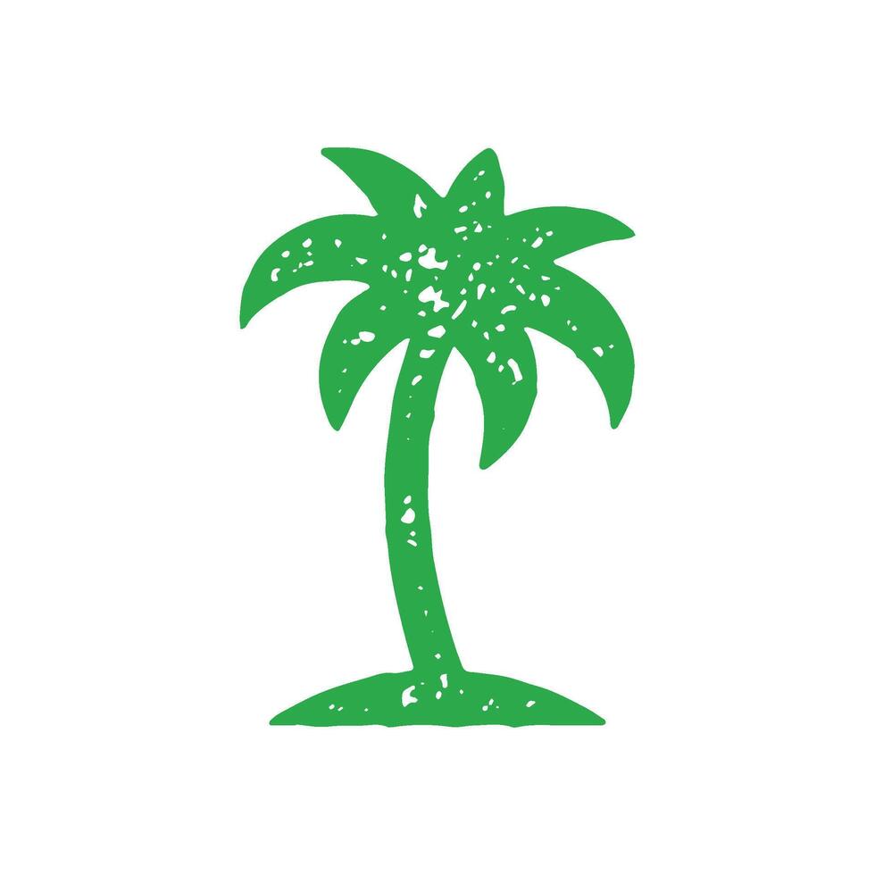 Curved natural palm tree with trunk and leaves green grunge texture decorative illustration vector